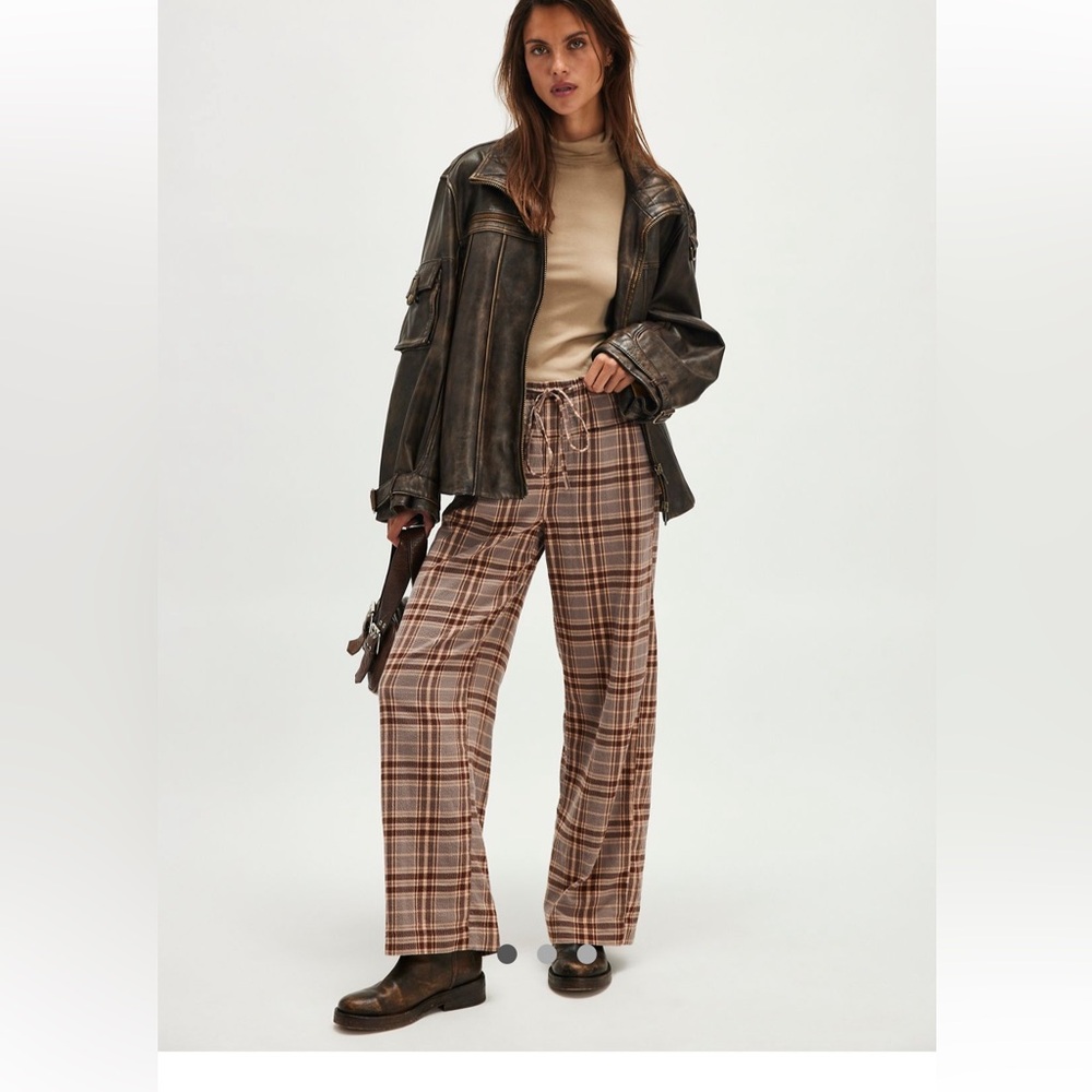 Free People Hudson Canyon Plaid Pants-Neutral Combo-XS-NWT